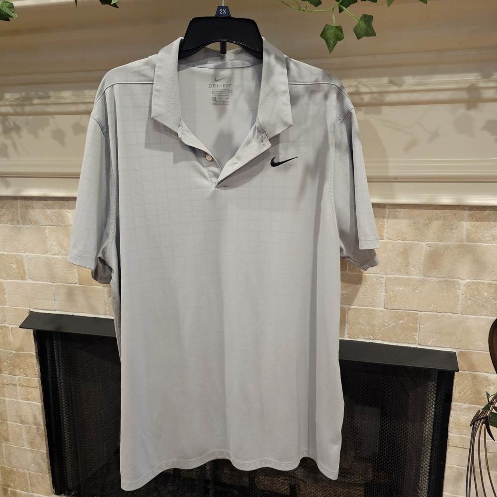 Nike Mens Gray ghost square XXL Polo Shirt Golf Preppy